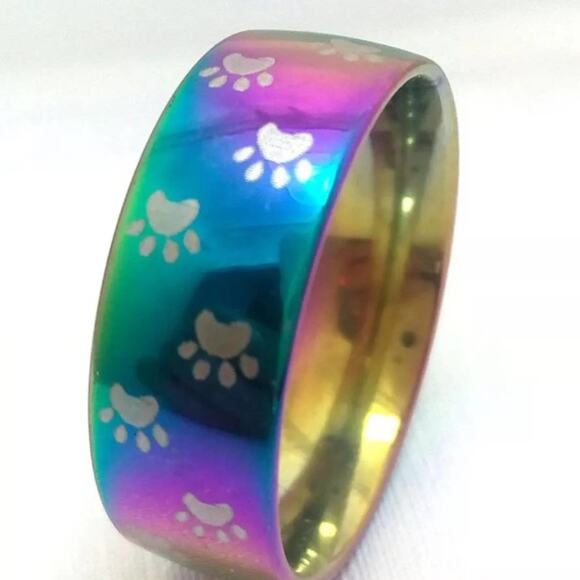 Stainless Steel Rainbow Paw Print Dog Cat Ring NWT - Picture 2 of 6